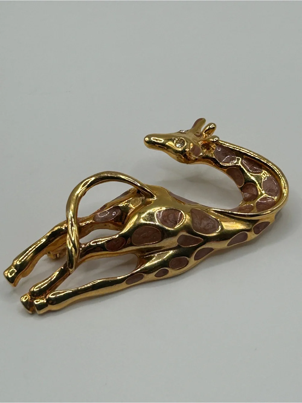 Gold Giraffe Brooch with Brown Enamel Crystal Accents - Picture 6 of 11
